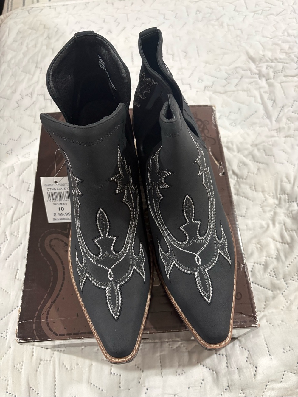 Women's Black Western Ankle Boots with Contrast Stitching